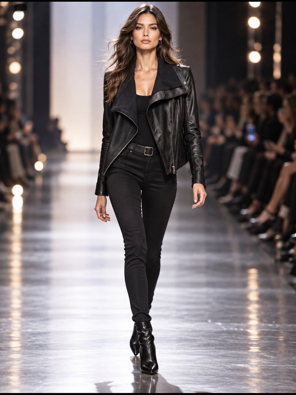 YigalXAqua Black leather limit jacket with asymmetrical zipper closure w knit on